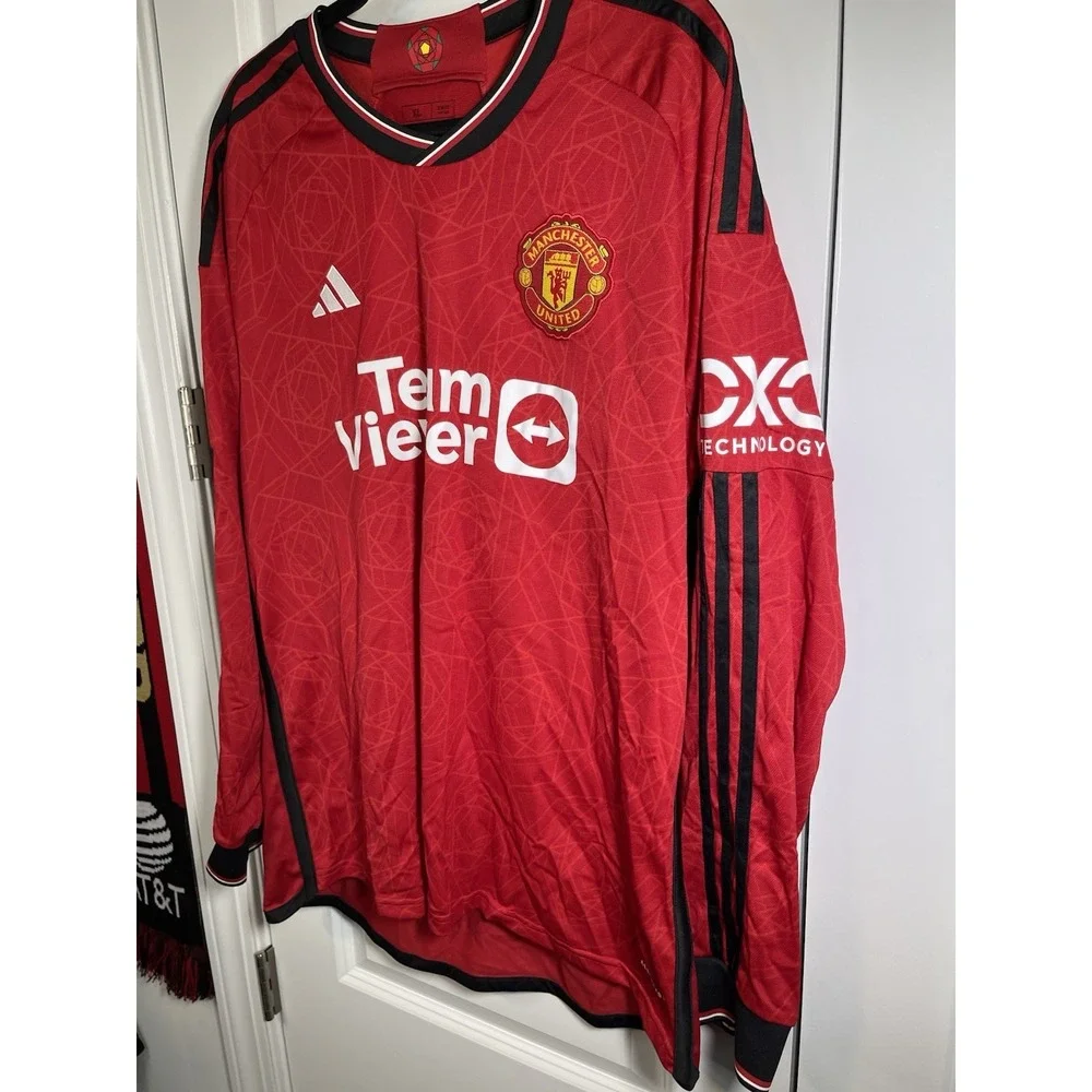 Adidas Manchester United 23/24 Long Sleeve Jersey Sz XL Slim Fit‎ Red